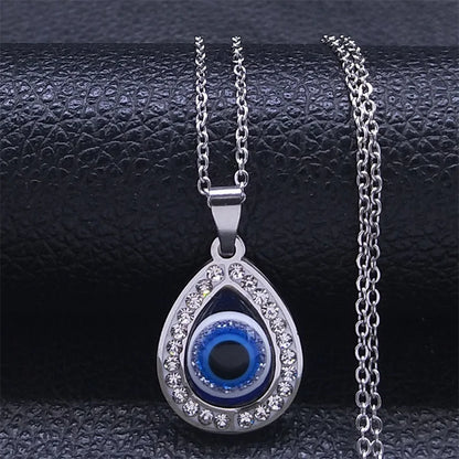 Fatima Hand Evil Eye Necklace – Stainless Steel Protection Pendant for Men & Women | Turkish Blue Eye Amulet Jewelry