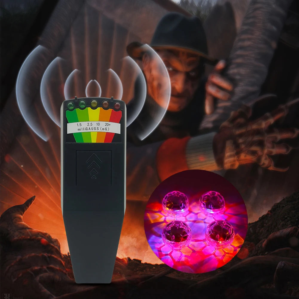 Geisterjagd-EMF-Set – 5-LED-EMF-Messgerät + 4 Bewegungsmelder-Lichtkugeln
