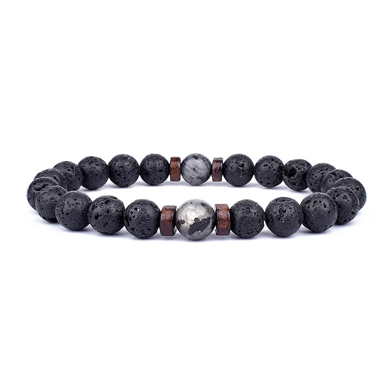 Natural Volcanic Lava Stone Chakra Bracelet – Healing Beads with Tiger Eye & Lapis Lazuli