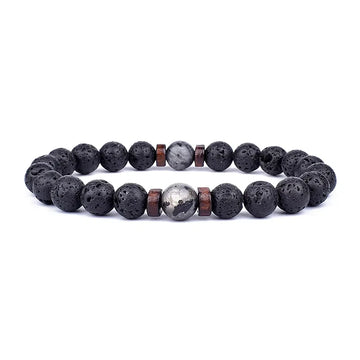Natural Volcanic Lava Stone Chakra Bracelet – Healing Beads with Tiger Eye & Lapis Lazuli