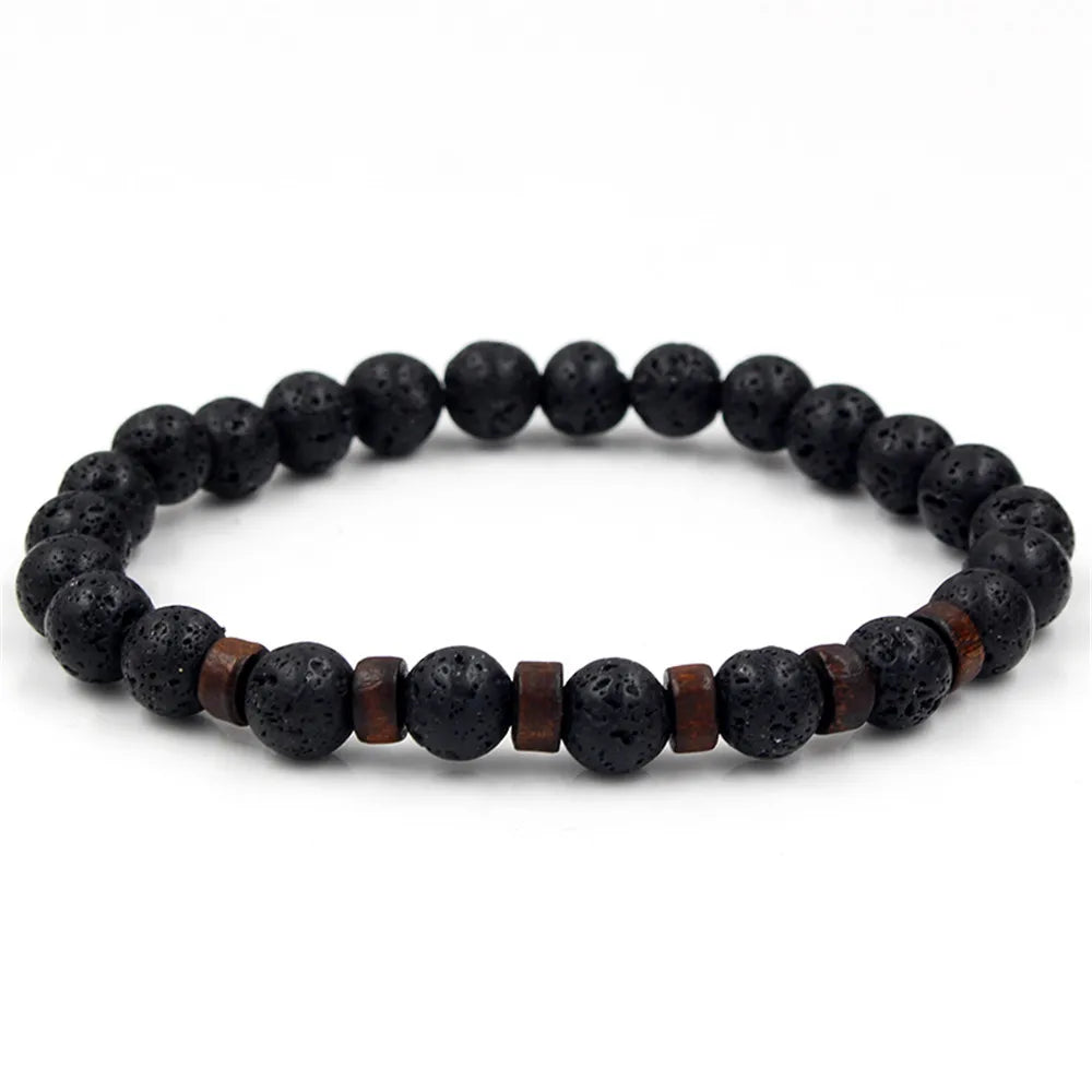 Natural Volcanic Lava Stone Chakra Bracelet – Healing Beads with Tiger Eye & Lapis Lazuli